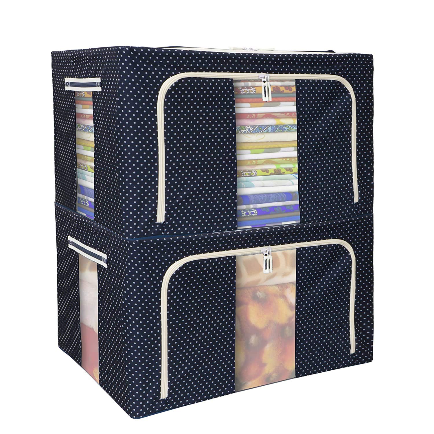 deevudi 1 Pack Large Capacity Clothes Under-Bed Storage Bag Organizer with Reinforced Handle Thick Fabric for Comforters, Blankets with Sturdy Zipper, Clear Window (24 Litre)